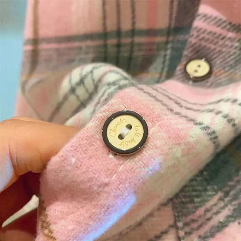 Plaid Kids Long Sleeve Button-Down Shirt with Classic Collar, Retro Casual Layering Top for Boys and Girls, Size Labels 90-150 cm