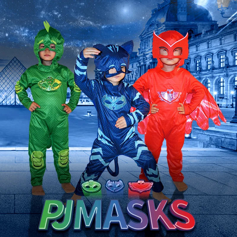 Kids Superhero Jumpsuit Costume with Mask, Blue Red or Green Cartoon Dress-Up Outfit for Halloween, Birthday Parties and Pretend Play