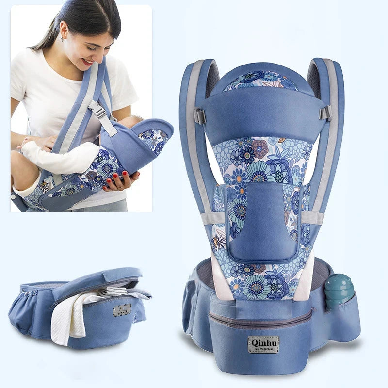 Hip Seat Baby Carrier with Padded Shoulder Straps, Wide Waist Belt and Zippered Storage Pocket, Babywearing Gear in Solid and Floral Color Options