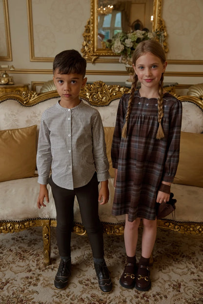Sibling Matching Brown Plaid Clothing with Dress, Romper, Pants and Knitwear Options, AS AW26 Chestnut Styles for Babies, Kids and Teens