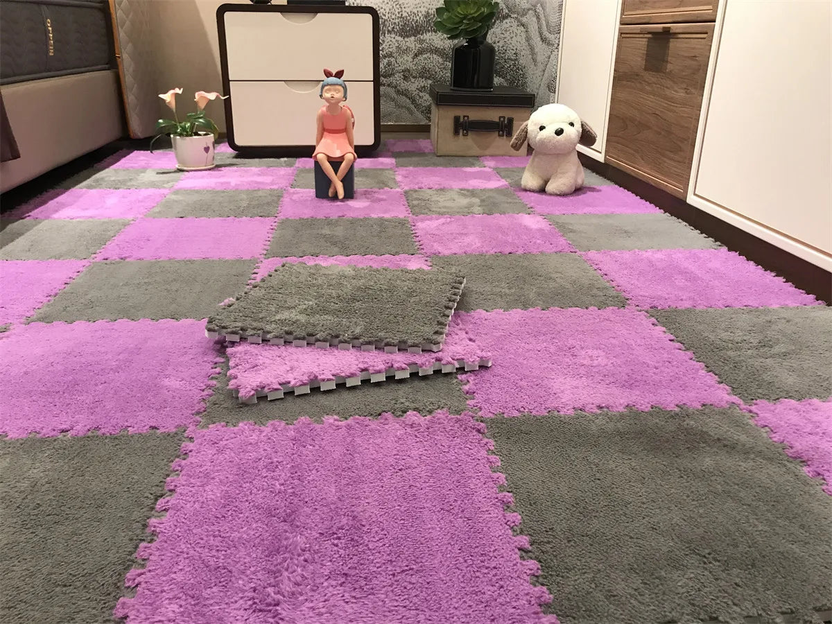 Plush Carpet Puzzle Mat, 20-Piece Interlocking EVA Foam Floor Tiles in Two-Color Options, 30 x 30 x 1 cm Squares for Nursery and Kids Rooms