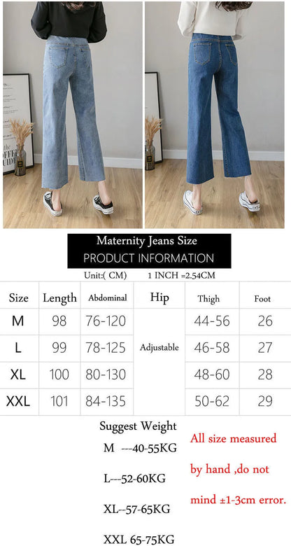 Maternity Denim Jeans with Over-Belly Panel, Blue Pregnancy Pants with Frayed Hem Styling, M-2XL Options for Everyday Casual Outfits