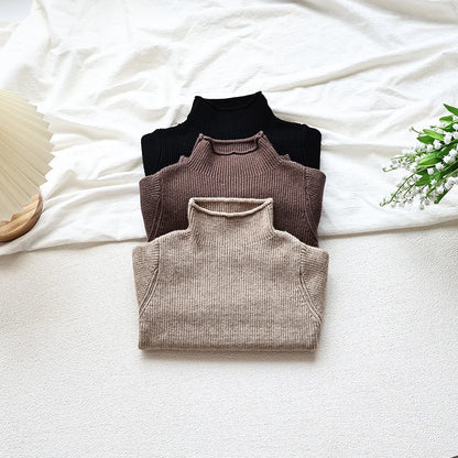 Kids Ribbed Turtleneck Sweater for Boys and Girls, Long Sleeve Knit Pullover in Beige, Brown or Black for Spring and Fall Layering, Sizes 12M-6T