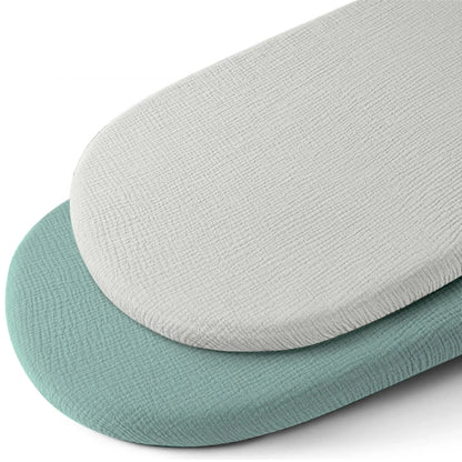 Cotton Bassinet Mattress Covers 2-Pack, Removable Washable Cradle Fitted Sheets with Textured Fabric for Compatible Nursery Mattresses