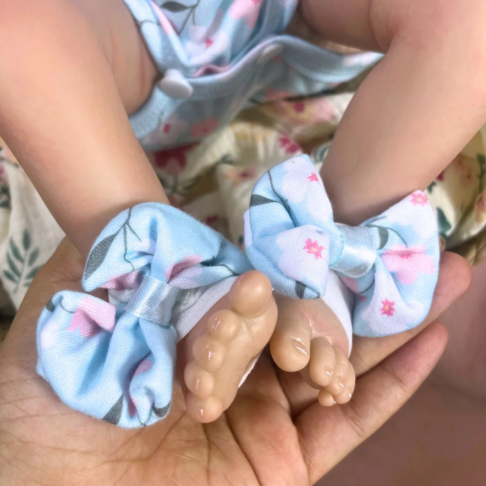 Blue Eyed Reborn Baby Doll Felicia with Hand-Rooted Hair and Soft Cloth Body, 18–19 Inch Vinyl Details, Clothes, Bottle and Random Pacifier