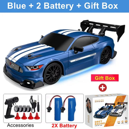 RC Drift Racing Car with 4WD, 2.4GHz Proportional Remote Control, LED Lights and Replaceable Racing and Drift Tires for Kids and Adults