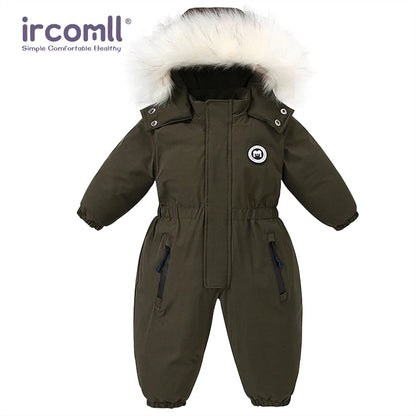 Toddler Hooded Snowsuit by Ircomll, Padded One-Piece Winter Outerwear with Plush-Look Hood Trim, Elastic Cuffs and Pockets, Sizes 18M to 4-5T