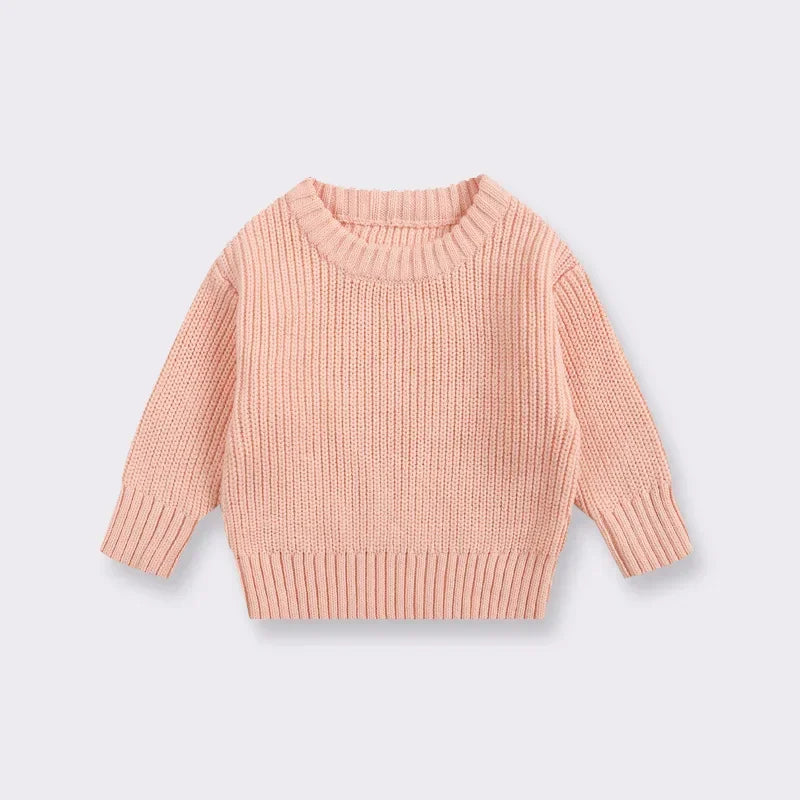 Cotton Crewneck Baby Sweater for Boys and Girls, Long Sleeve Ribbed Knit Pullover for Infants and Kids, Everyday Cool Weather Layering