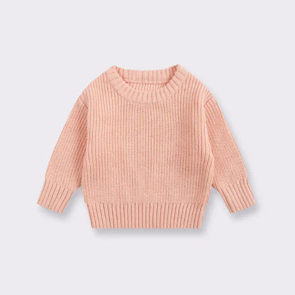Cotton Crewneck Baby Sweater for Boys and Girls, Long Sleeve Ribbed Knit Pullover for Infants and Kids, Everyday Cool Weather Layering