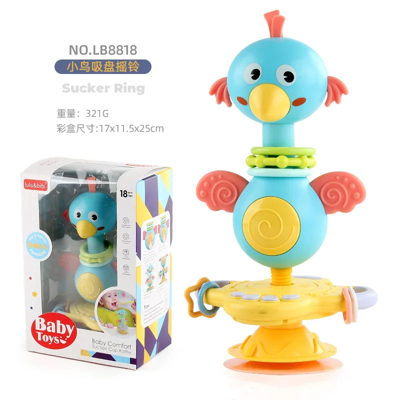 Animal Suction Activity Toy with Colorful Beads and Rattle Rings, Cartoon Tabletop Play Accessory for Supervised Reaching and Hands-On Exploration