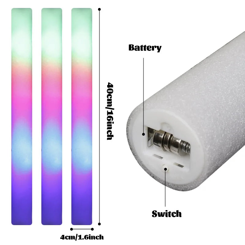 LED Foam Glow Sticks Bulk Party Favors with RGB, Single-Color and Personalized Options for Weddings, Birthdays, Concerts and Christmas