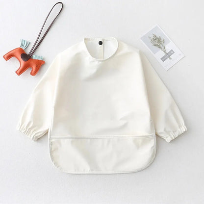 Long Sleeve Feeding Bib for Babies and Toddlers, Solid Color Polyester Mealtime Apron with Front Pocket for Snacks and Messy Art Play