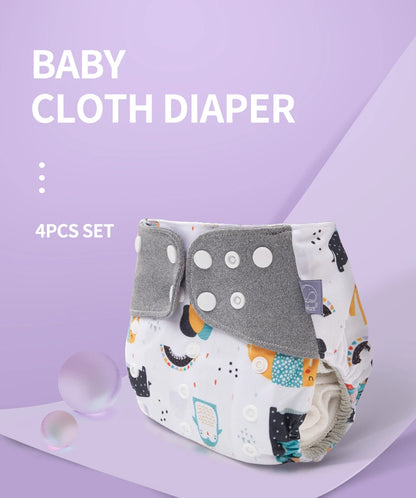 Mesh-Lined Cloth Diapers by Elinfant, 4-Pack Adjustable Pocket Baby Nappies with 4 Three-Layer Microfiber Inserts and Waterproof PUL Outer