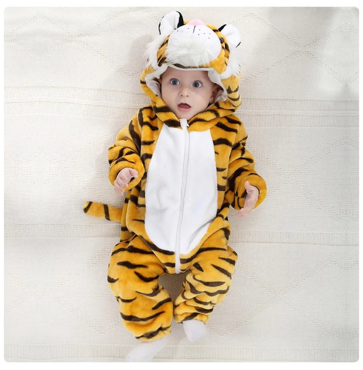Baby Animal Hooded Costume Jumpsuit with Flannel Styling, Duck, Rabbit, Leopard and More Dress-Up Options for Boys and Girls, Sizes 70-120