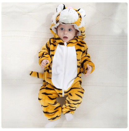 Baby Animal Hooded Costume Jumpsuit with Flannel Styling, Duck, Rabbit, Leopard and More Dress-Up Options for Boys and Girls, Sizes 70-120