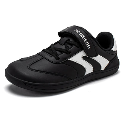 Big Kids Barefoot Sneakers by HOBIBEAR with Wide Toe Box, Zero-Drop Rubber Sole, Hook-and-Loop Strap and Artificial Leather Upper for Everyday Walking