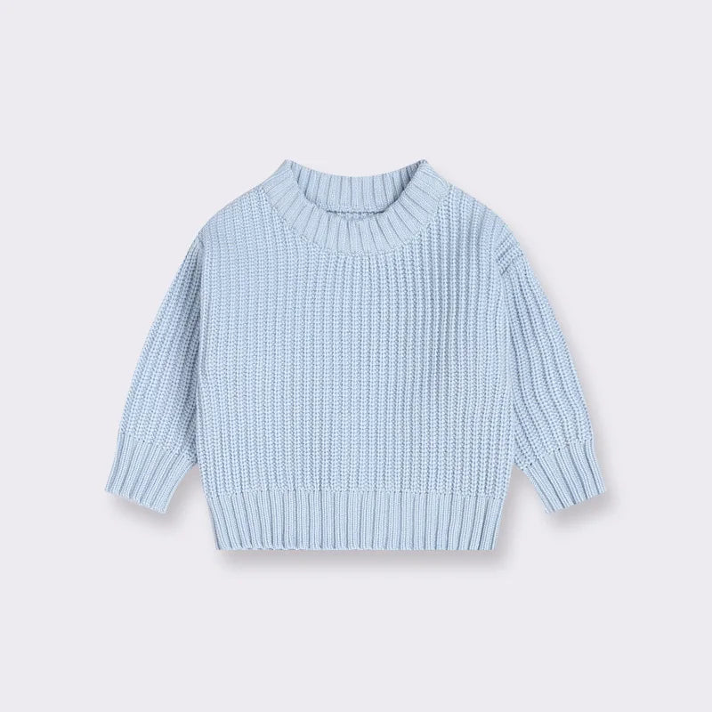 Cotton Crewneck Baby Sweater for Boys and Girls, Long Sleeve Ribbed Knit Pullover for Infants and Kids, Everyday Cool Weather Layering