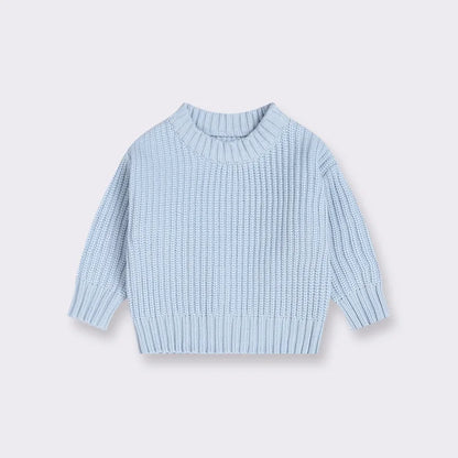 Cotton Crewneck Baby Sweater for Boys and Girls, Long Sleeve Ribbed Knit Pullover for Infants and Kids, Everyday Cool Weather Layering