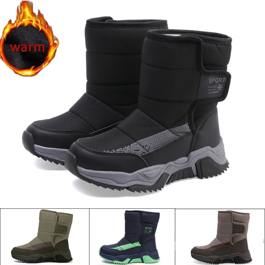 High-Top Kids Snow Boots with Hook-and-Loop Side Straps, Padded Shafts and Chunky Tread Soles for Winter Outings, Chinese Sizes 31-42