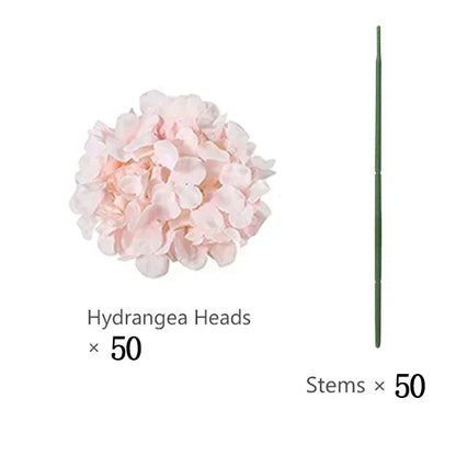 Artificial Hydrangea Flower Heads, 50-Piece Silk-Fabric Floral Set with Stem or Leaf Options for DIY Wedding Centerpieces, Baby Showers and Home Decor