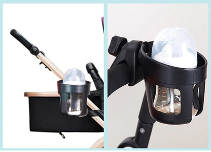 Stroller Bottle and Cup Holder with Clamp Mount and Optional Phone Slot, Single-Cup or Combination Storage Accessory for Walks and Family Outings
