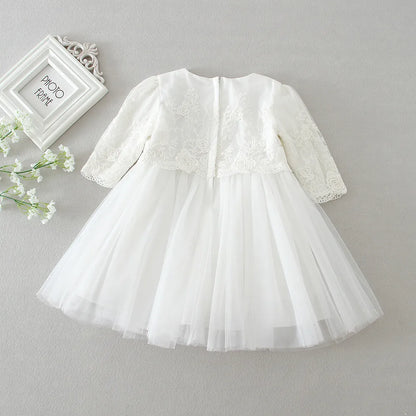 Baby Baptism Gown for Girls with Long Sleeves, Lace Details and Cotton Lining, Dress and Cap Set for Christening and First Birthday Photos