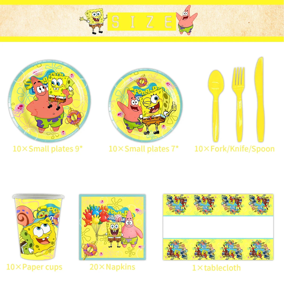 SpongeBob Birthday Party Supplies with Patrick Star, Disposable Plates, Cups, Balloons and Decoration Options for Kids Celebrations