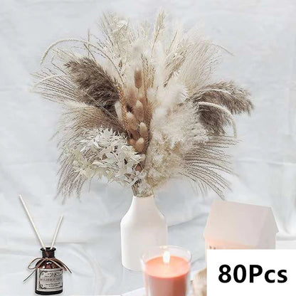 Dried Pampas Grass Bouquet, Natural Decorative Flowers and Bunny Tail Grass for Boho Vase Styling, Home Displays, Weddings and Party Decor