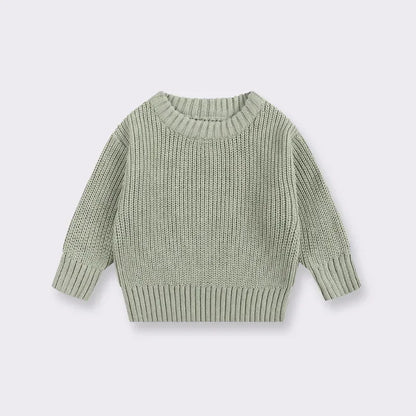 Cotton Crewneck Baby Sweater for Boys and Girls, Long Sleeve Ribbed Knit Pullover for Infants and Kids, Everyday Cool Weather Layering