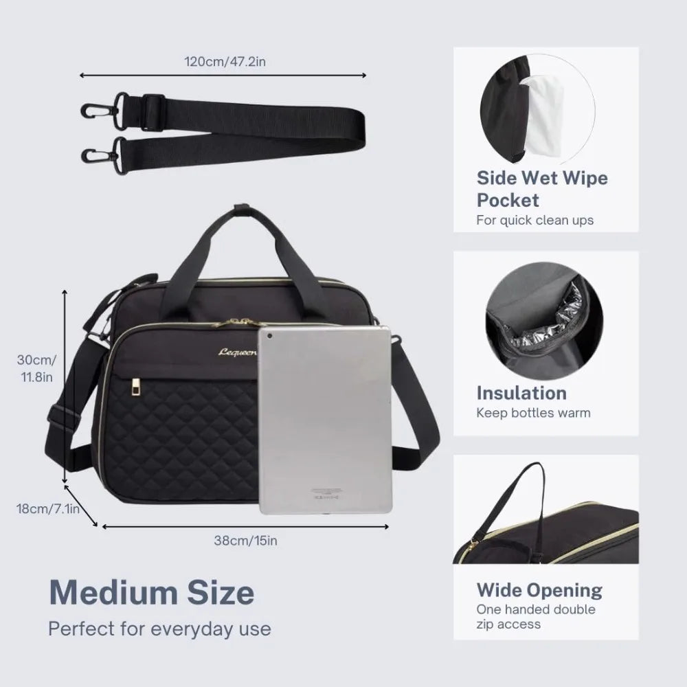 Crossbody Diaper Bag with Wide Double-Zip Opening, Quilted Front Pocket and Adjustable Shoulder Strap for Baby Essentials and Family Outings