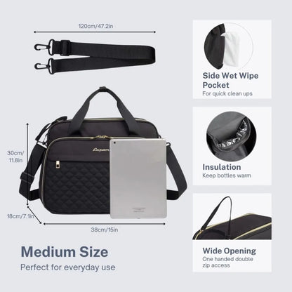 Crossbody Diaper Bag with Wide Double-Zip Opening, Quilted Front Pocket and Adjustable Shoulder Strap for Baby Essentials and Family Outings