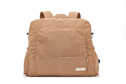 Corduroy Diaper Backpack by Soboba, Large Capacity Baby Changing Bag with Interior Pockets, Front Zip Storage and Side Pockets for Daily Outings