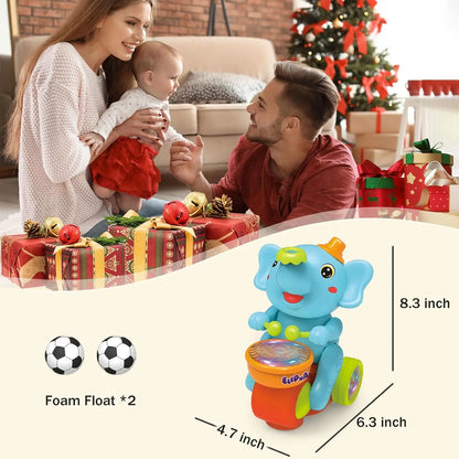 Musical Elephant Crawling Toy with Walking Action, Floating Ball, LED Lights and Drum Sounds for Supervised Baby Floor Play and Gifts