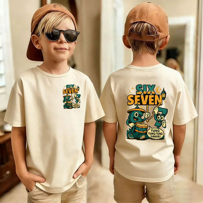 Six Seven Kids T-Shirt with Funny 67 Number Graphic, Short Sleeve Summer Top for Boys and Girls, Casual Playdate Outfits and Birthday Fan Gifts