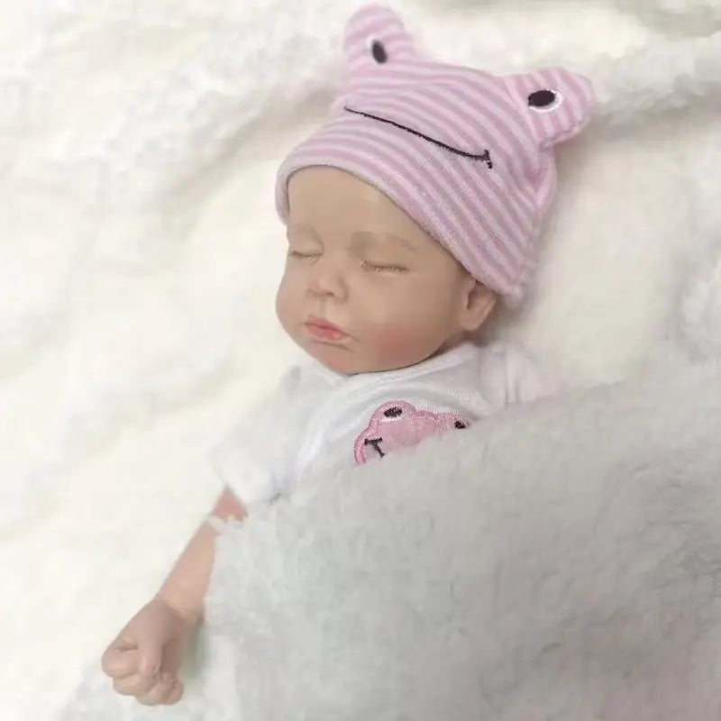 Mini Silicone Reborn Baby Doll LouLou, 12–13 Inch Sleeping Boy or Girl with Painted Finish, Open-Mouth Design, Outfit, Bottle and Boxed Certificate