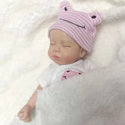 Mini Silicone Reborn Baby Doll LouLou, 12–13 Inch Sleeping Boy or Girl with Painted Finish, Open-Mouth Design, Outfit, Bottle and Boxed Certificate