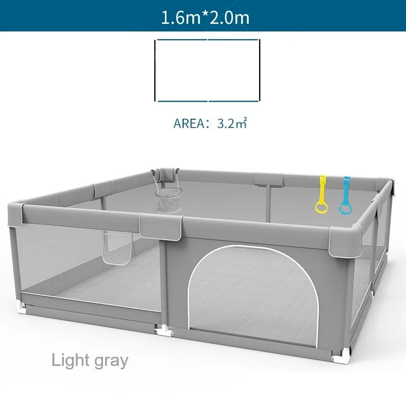 Baby Playpen with Pull Rings by IMBABY, Light Gray Mesh Activity Fence with Zippered Door and Multiple Size Options for Supervised Play