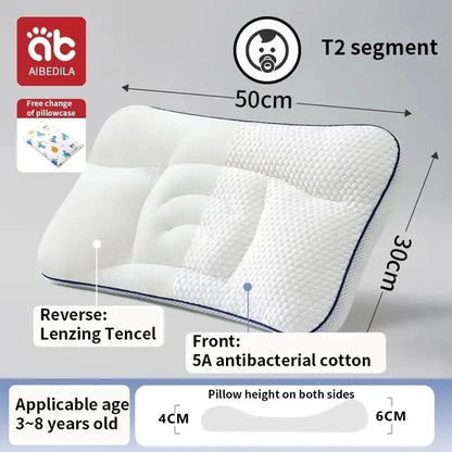 Dual-Sided Kids Contour Pillow with Five-Zone Design, Bamboo Fabric and Tencel Cover, Fiber Filling and T1 T2 T3 Pillowcase Options for Older Children