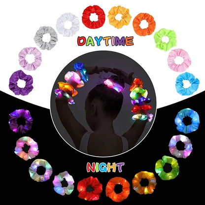 LED Hair Scrunchies for Women, Light Up Satin Elastic Hair Ties with 3 Lighting Modes for Glow Parties, Concerts & Holiday Gifts