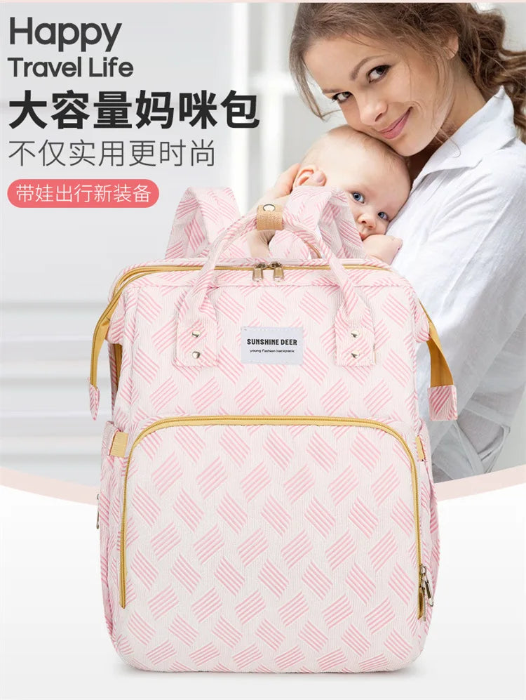 Convertible Diaper Bag Backpack with Fold-Out Changing Area and Stroller Hooks, 30 x 20 x 40 cm Baby Essentials Organizer for Parents