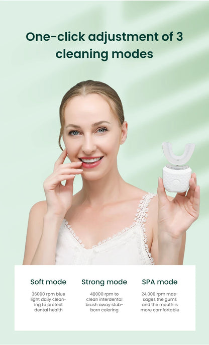Adult U-Shaped Electric Toothbrush with Four Brushing Modes, Blue-Light Feature and Wireless Charging Design for Daily Oral Care