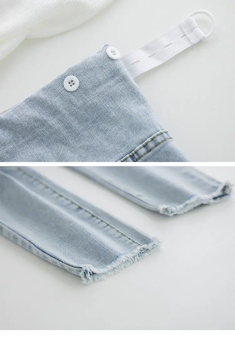 Maternity Denim Jeans with Over-Belly Panel, Blue Pregnancy Pants with Frayed Hem Styling, M-2XL Options for Everyday Casual Outfits