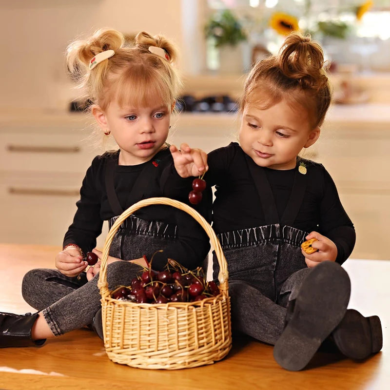 Black Denim Family Matching Outfits with Embroidered Details, Girls Dresses and Skirts, Boys Shirts and Baby Sets for Sibling Photos
