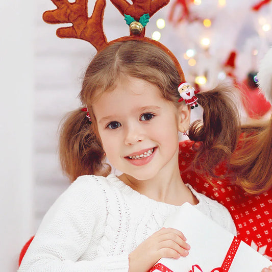 Christmas Hair Ties for Girls, 20-Piece Red Elastic Ponytail Holder Set with Santa, Reindeer, Bells and Festive Charms for Holiday Hairstyles