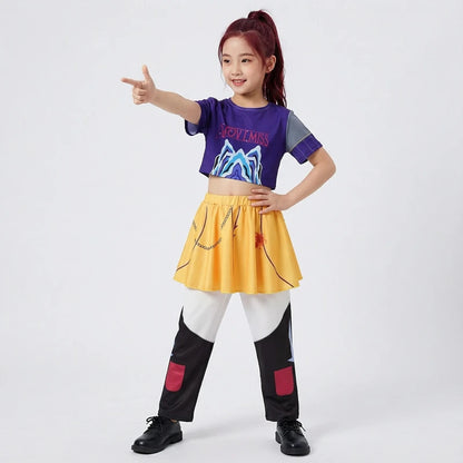 Girls Cosplay Costume Set for Halloween, Dance Performances and Dress-Up with Jacket, T-Shirt and Shorts or Top-and-Pants Outfit Options