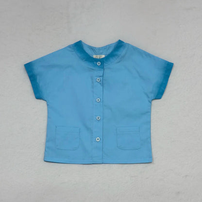 Peach and Blue Sibling Matching Outfits, Cotton Girls Collared Dresses, Boys Shirts and Shorts, Baby Rompers and Toddler Two-Piece Clothing