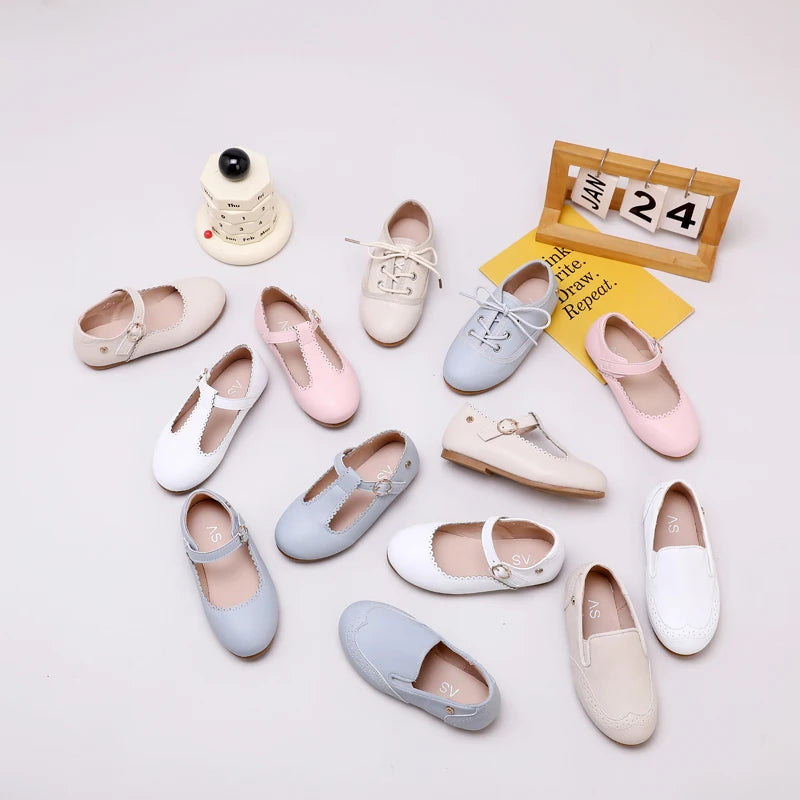 Pastel Kids Dress Shoes for Boys and Girls, Mary Jane Flats, Lace-Up Oxfords and Slip-On Styles for Weddings, Birthday Parties and Family Photos
