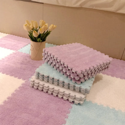 Plush Carpet Puzzle Mat, 20-Piece Interlocking EVA Foam Floor Tiles in Two-Color Options, 30 x 30 x 1 cm Squares for Nursery and Kids Rooms