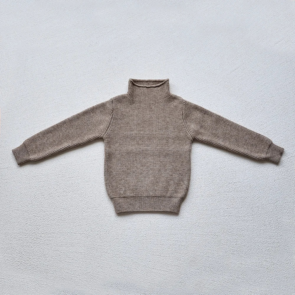 Kids Ribbed Turtleneck Sweater for Boys and Girls, Long Sleeve Knit Pullover in Beige, Brown or Black for Spring and Fall Layering, Sizes 12M-6T