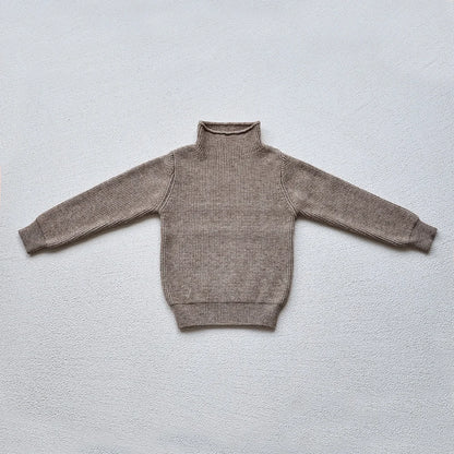 Kids Ribbed Turtleneck Sweater for Boys and Girls, Long Sleeve Knit Pullover in Beige, Brown or Black for Spring and Fall Layering, Sizes 12M-6T